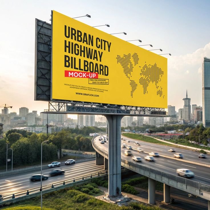 free urban city highway billboard mockup psd